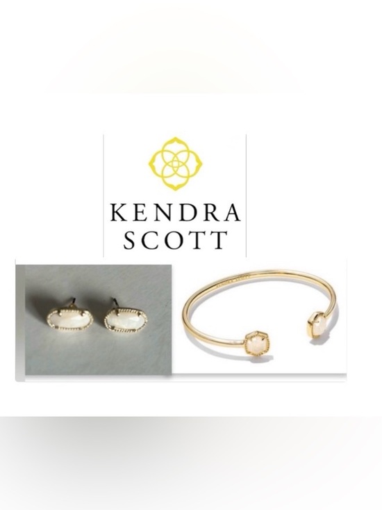 Kendra Scott Jewelry - Lot of 2x [Kendra Scott] 1x Stud Earrings + 1x Cuff Bracelet, Gold/White Stones